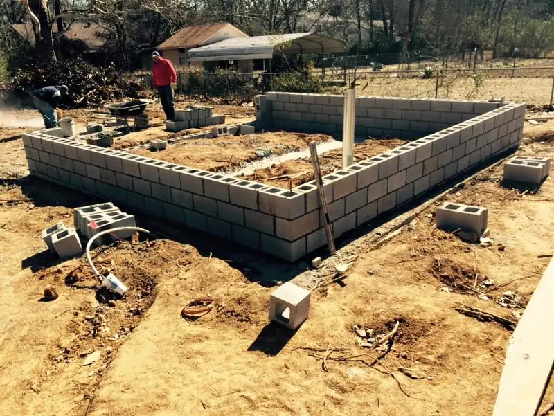 Block foundation walls for an addition