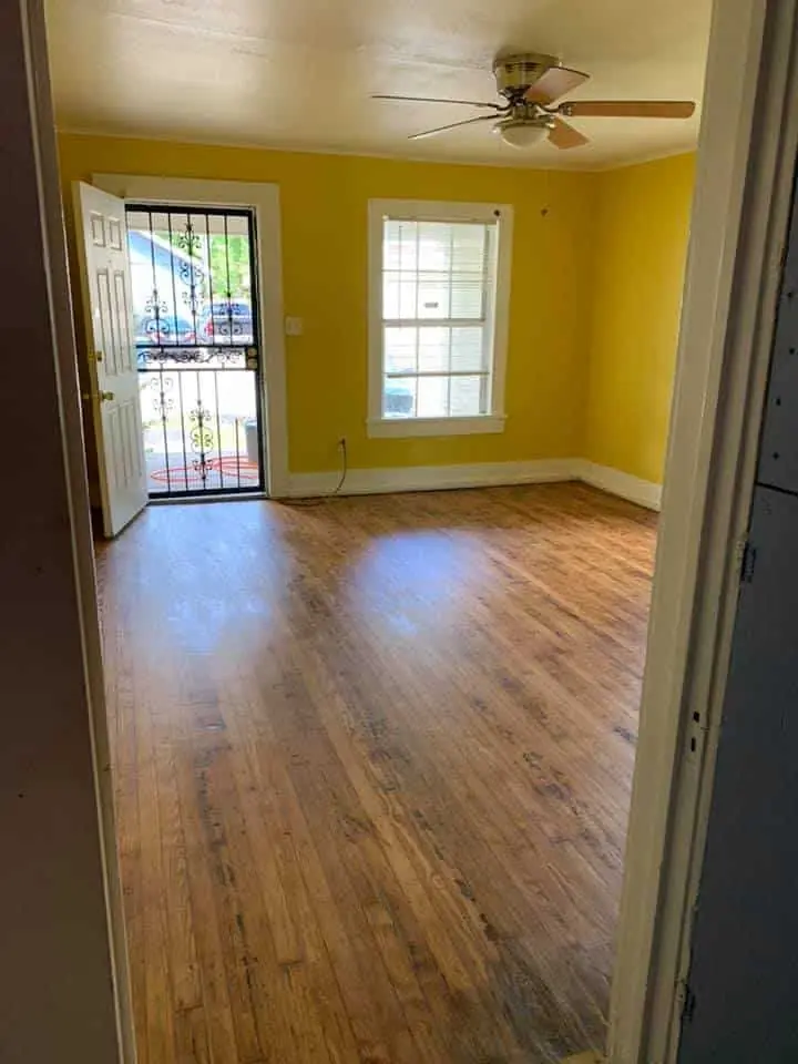 Painted room with new flooring in a rental