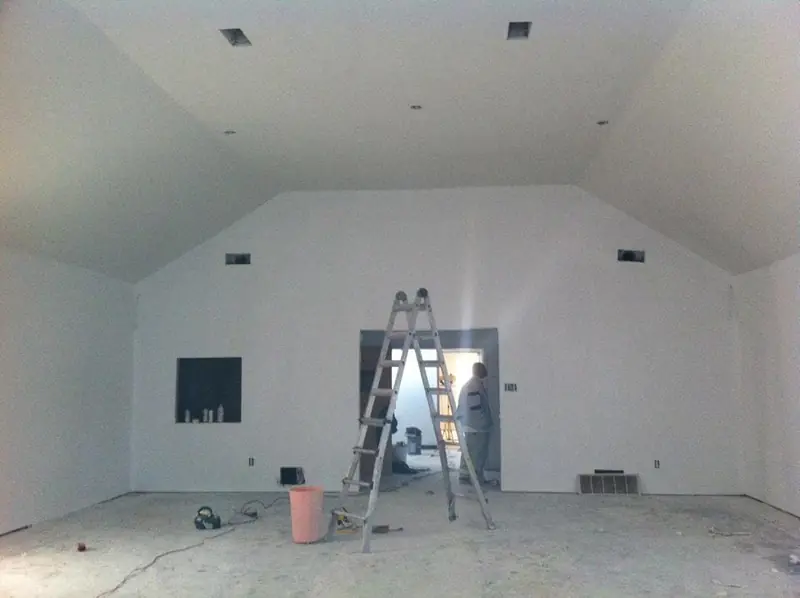 New sheetrock hung in a large room